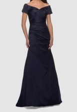 599 La Femme Women's Blue Off the Shoulder Beaded Satin Trumpet Gown Size 0