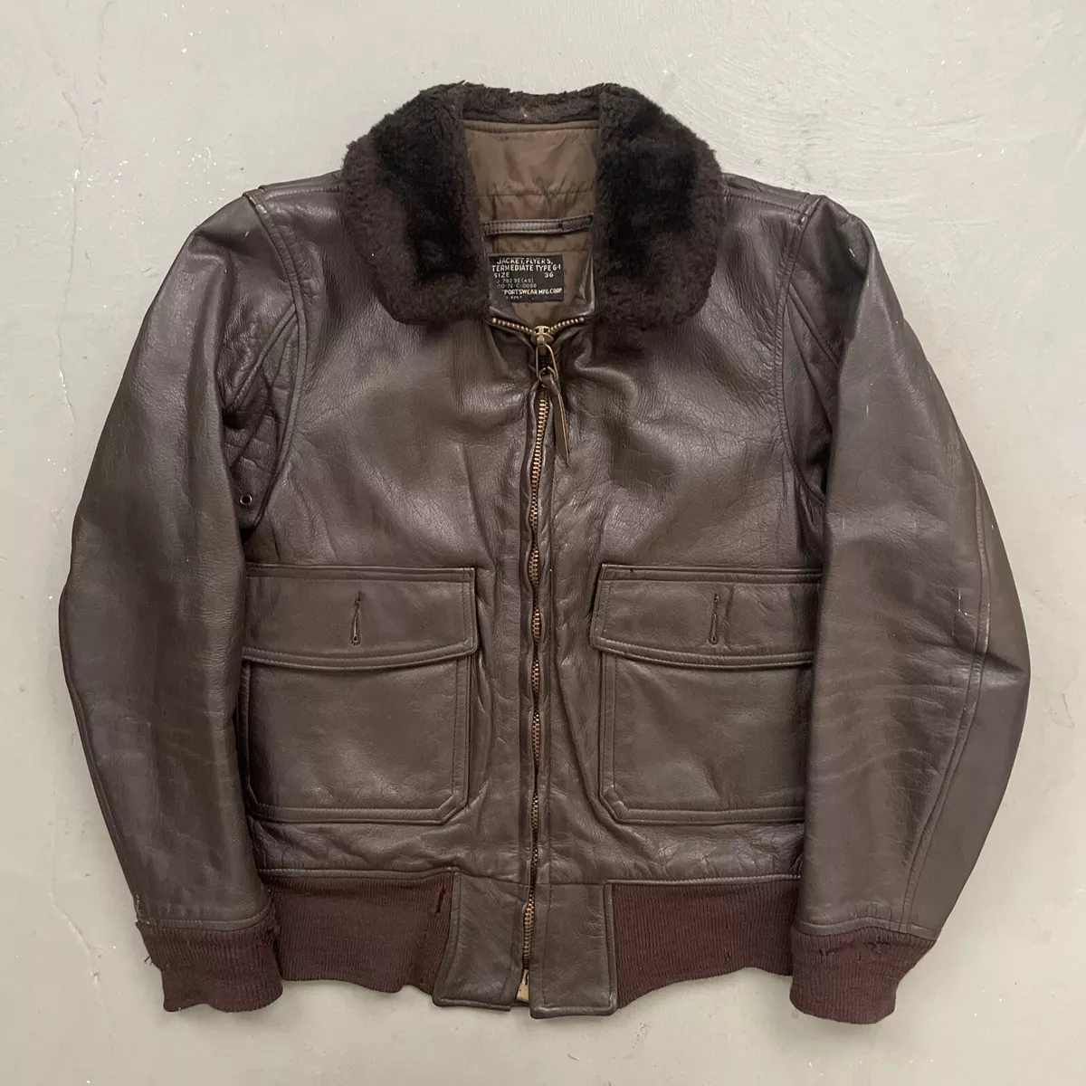 Vintage 1970s G-1 USN Leather Flyers Flight Bomber MIL-J 7823E (AS) Jacket 36
