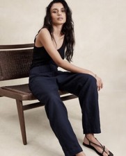 Banana Republic Women's NWT Navy MYA COTTON-LINEN CARGO PANT Sz 6 Petite 882900