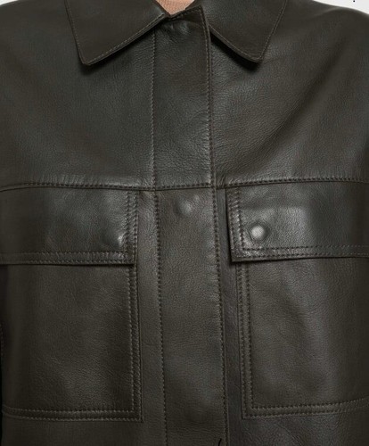 Max Mara Weekend Khaki Green Leather Jacket Blazer Size 10 - Picture 8 of 9