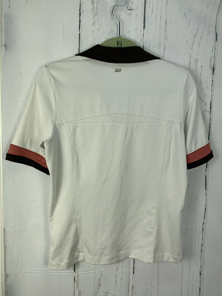 Женская белая многоцветная спортивная рубашка-поло с коротким рукавом для гольфа Tail Tech - Изображение 3 из 4