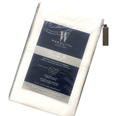new WHITE Wamsutta HERRINGBONE Pattern 625 TC Cotton Sateen STANDARD Pillowcases