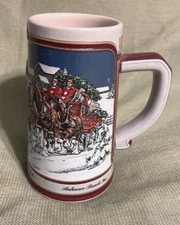 vintage 1989 "BUDWEISER" ANHEUSER BUSCH CLYDESDALES HOLIDAY BEER STEIN ceramarte