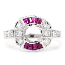 Ruby Semi Mount Engagement Ring with Diamonds 18K White Gold .71ctw Fits 3/4ct