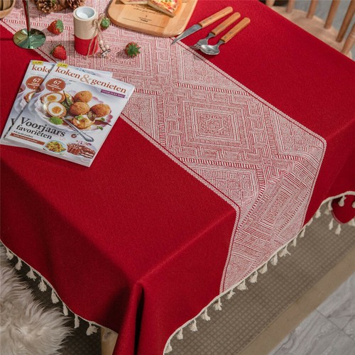 Modern Jacquard Tassels Rectangular Tablecloth Table cloth Cover Dining Party - Picture 23 of 25