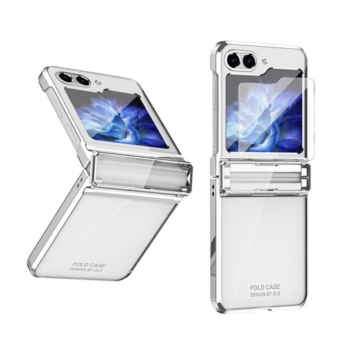 For Samsung Galaxy Z Flip 5 Plating Clear PC Hinge Case + Small Screen Protector - Photo 9 sur 11