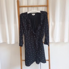 LUCK & TROUBLE Black Floral Wrap Mini Dress 12 Ruffle V Neck Long Sleeve