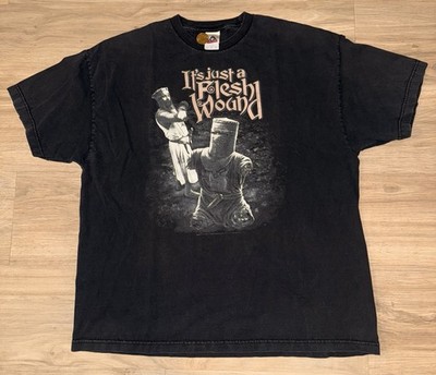Vintage Y2K Monty Python Holy Grail It s Just A Flesh Wound T-Shirt Sz 2XL Black