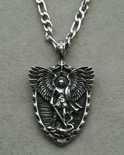 Erzengel Michael Anhänger Halskette Edelstahl Silber Engel Sankt Heiliger Schutz