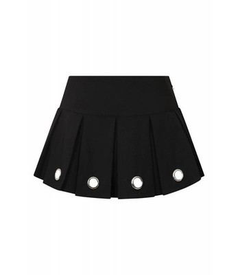 Banned Phoenix Skirt Negra Mini Falda Y2K Con Pliegues Y Ojales Metálicos Estil