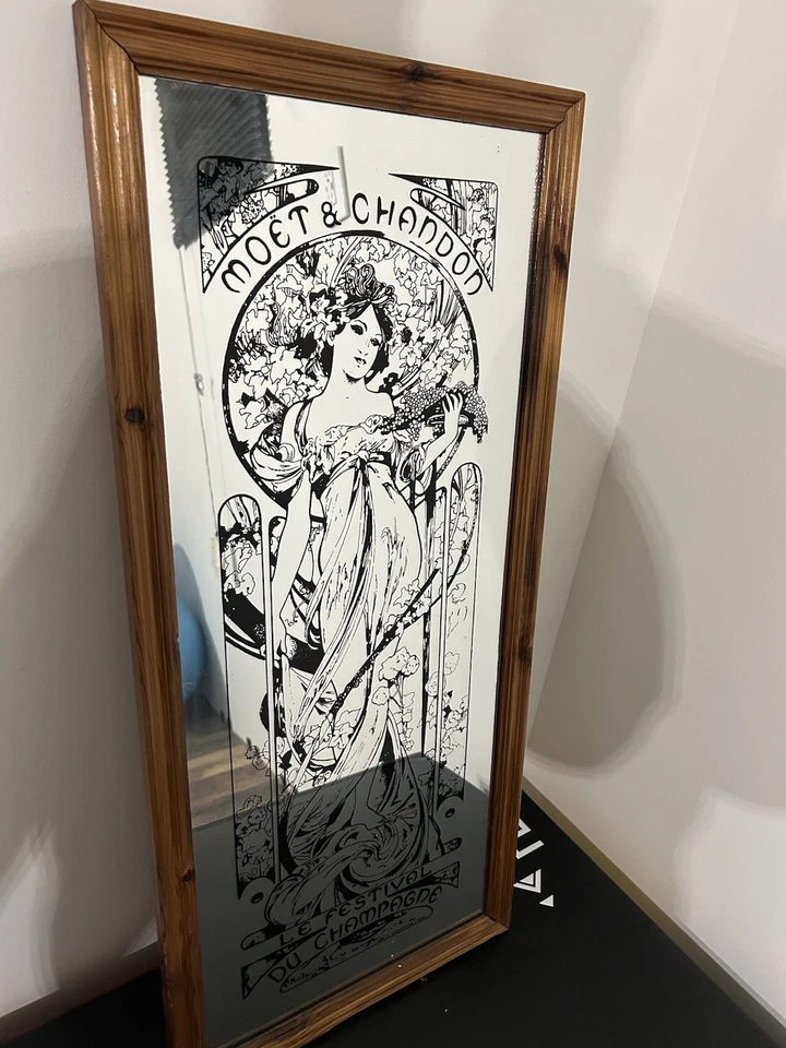 Espejo vintage Moet & Chandon Mucha Art Nouveau Le Festival Du Champagne Francia Foto 3 de 4