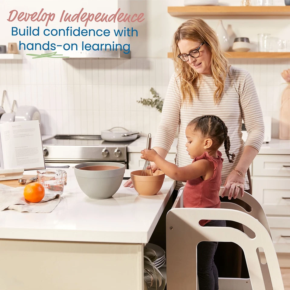 Torre de cocina ayudante de chef, taburete escalonado, lavado blanco Foto 3 de 4