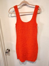 Rails Julie Cherry Orange Crinkle Popcorn Knit Bodycon Mini Dress Sz M Club Wear