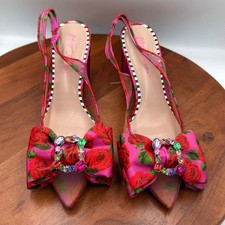 Betsey Johnson Bellah Slingback Pumps Fuchsia Rose Floral Mesh Block Heel 10M