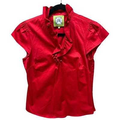 Elizabeth McKay Red Ruffle Sleeve Blouse. Side Zipper. Sz 6