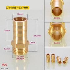 BSP Taper Thread M1/4" x 12mm Hose Tail Brass Pipe Fittings Fuel Gas Water 5Pcs