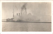 1909 RPPC H.M.S. GLASGOW antique real photo postcard FLAGSHIP SALUTING U.K. SHIP