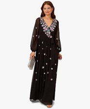 Adrianna Papell Size:  12 Beaded 3/4 Sleeve Sweetheart Neckline Zipper Black