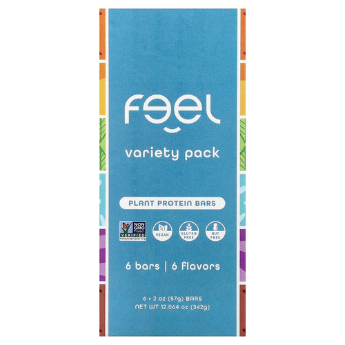 Plant Protein Bars, Variety Pack, 6 Bars, 2 oz (57 g) Each