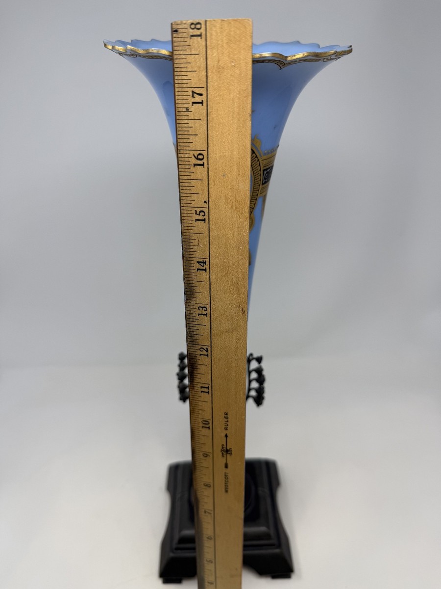 Antique 19th Century French Blue Opaline Glass Vase with Gold
