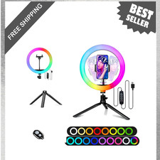 Selfie Ring Light with Dimmable RGB Modes, 10 Inch LED, Tripod Stand, Phone