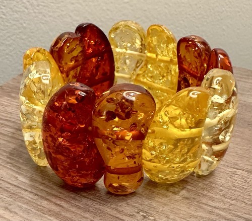 Acrylic Lucite Honey & Amber Stretch Bangle Chunky Bracelet replica GORGEOUS! - Picture 1 of 6
