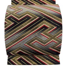 Japanese Kimono Fukuro obi excellent item geometric striped gold thread foil