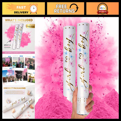 Biodegradable Gender Reveal Confetti Cannons - Pink Smoke Bombs, 2 Pack - Party