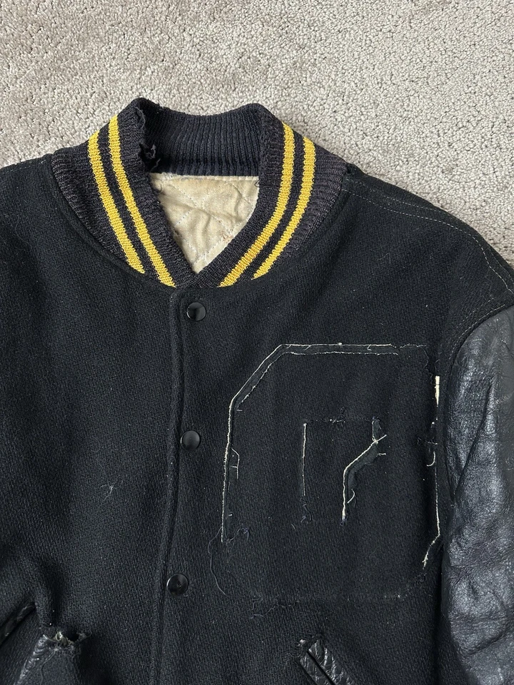 Chaqueta de bombardero vintage para hombre años 60-70 HOGAN’S cuero de lana trillada, talla M Foto 3 de 4