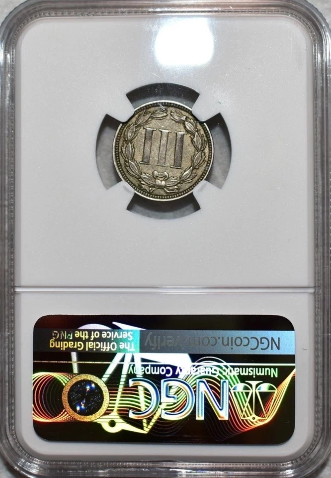 NGC AU-50 1868 Nickel Three Cent Piece, Richly Hued w/ Light Luster. - Image 2 of 4