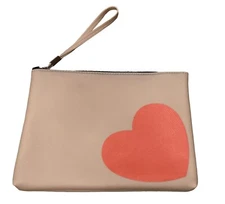 Gianni Chiarini GUM 12" x 9" Clutch Tan Nude Red Heart Hand Bag Italy PVC
