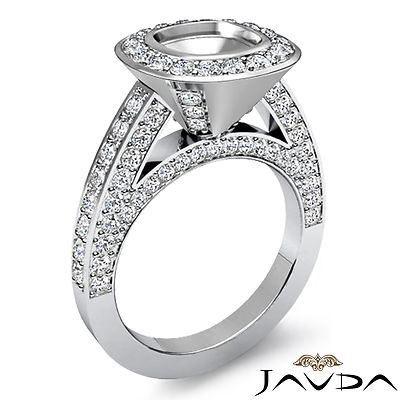 14k White Gold Diamond Engagement Halo Bezel Set Ring Cushion 1.7Ct Semi Mount
