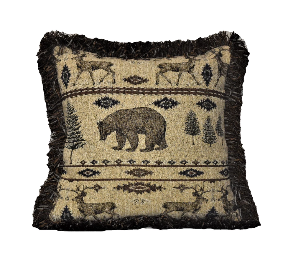bear rustic cabin decorative throw pillow rust brown gold for living room sofa - Image 2 of 4