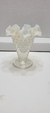 Vintage Fenton Fluted Rim Hobnail Vase Opalescent White To Clear 5 1/2" Tall