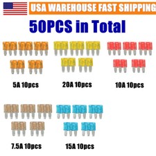 50PCS Mixed Micro3 3 Prong ATL Blade Fuses Assortment Kit 5A 7.5A 10A 15A 20A