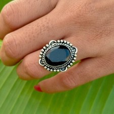 Black Onyx Solid 925 Sterling Silver Beautiful Lovely Gift Ring, All Size M1403