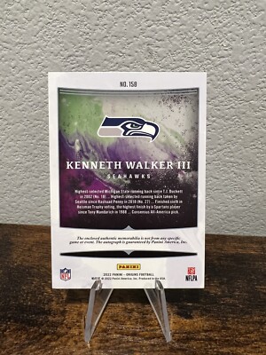 2022 Panini Origins Kenneth Walker III Rookie Auto RPA Jumbo Patch
