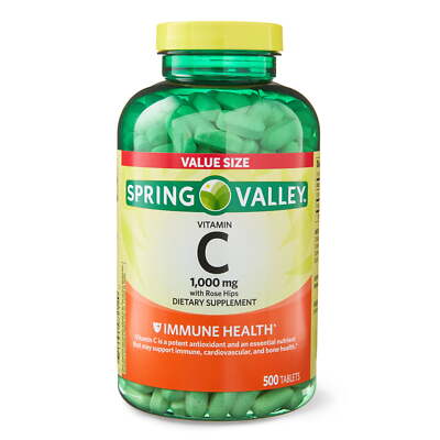 Vitamin C with Rose Hips Tablets Dietary Supplement Value Size,1000 mg,500 Count