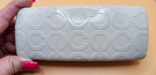 Coach Eyeglasses Hard Clamshell Case White/Ivory Embossed "C" Rectangular 6.25” - Picture 4 of 4