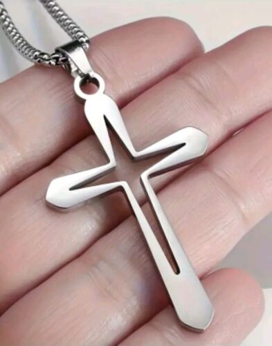 Cadena Plateada Moderna Con Crucifijo Religioso Cadena De Acero Inoxidable - Bild 7 von 7