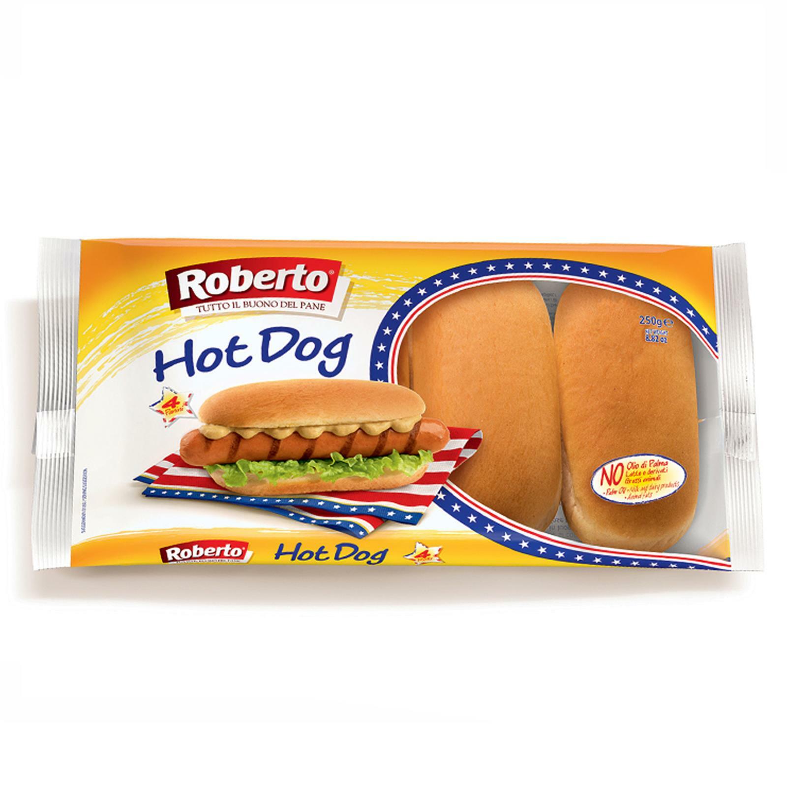 PANINI PER HOT DOG ROBERTO 4 BURGER 250 GR BUN PANINO MORBIDO WRUSTELL