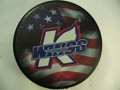 ECHL Kalamazoo Wings USA Flag Shadow Background Inglasco Souvenir Hockey Puck