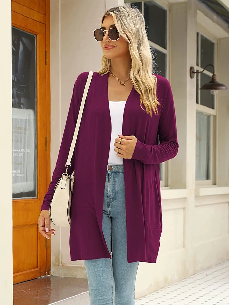 Hount Womenu0026#039;s Lightweight Open Front Cardigans Casual Long Sleeve  Cardigan Duste | eBay