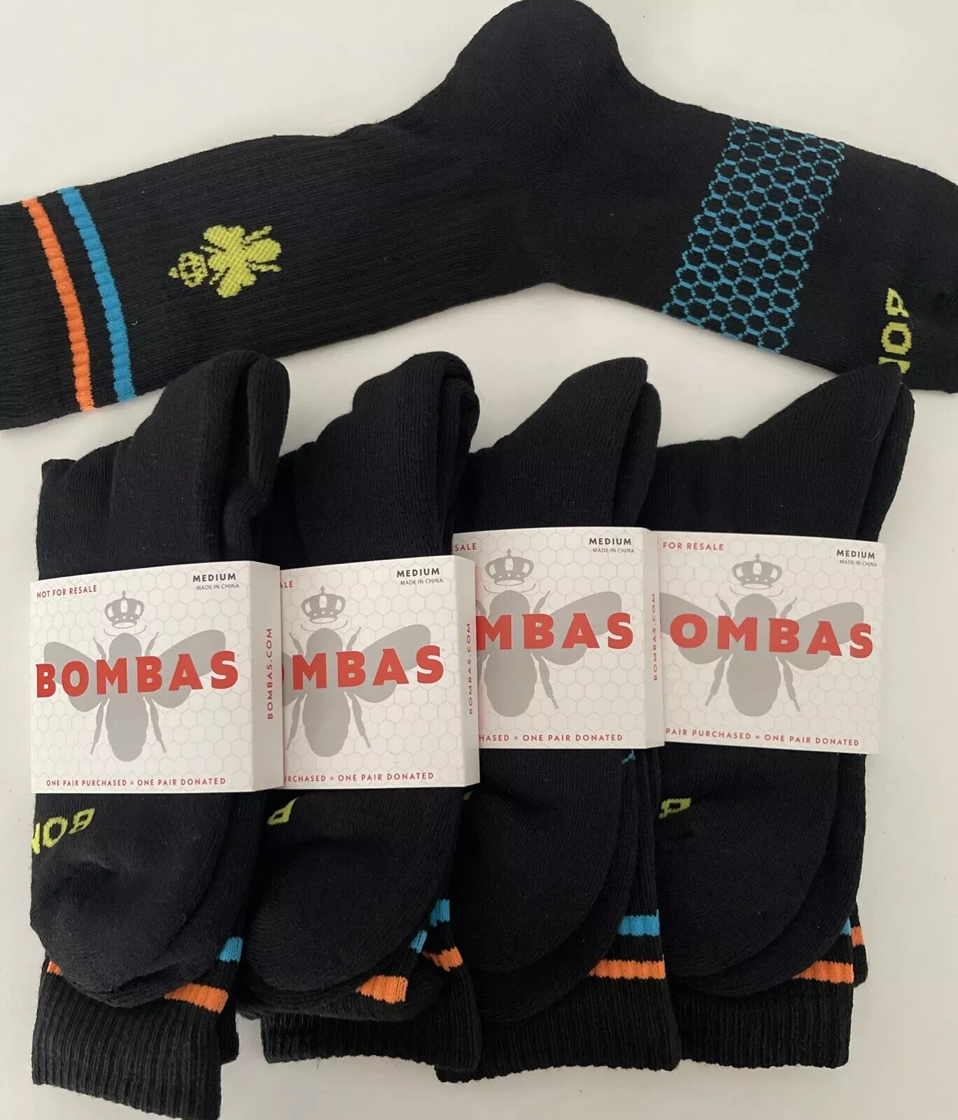 4 Pairs Bombas Calf Crew Long Socks, Unisex Size M, Multicolor, Brand New