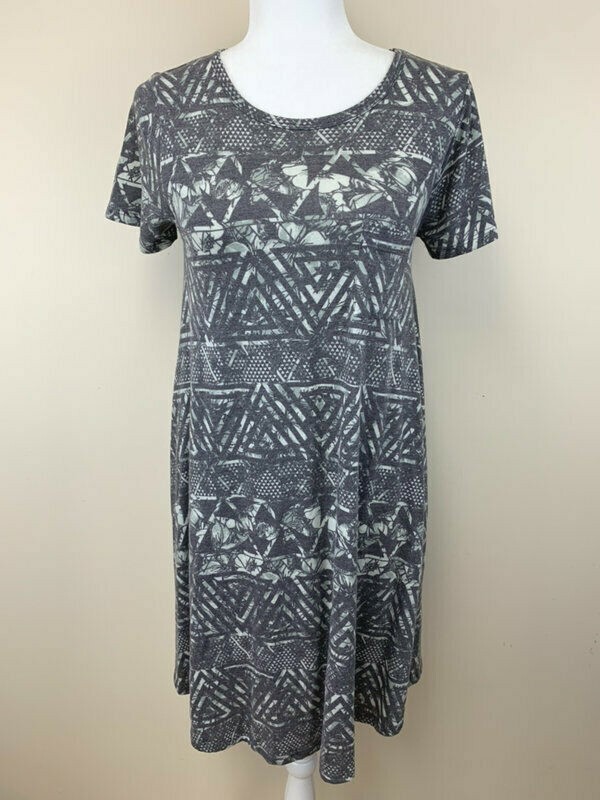 Robe LuLaRoe Carly - Gris Moyen Avec Manches, Poche Et Bordure Sarcelle - Taille M Neuve
