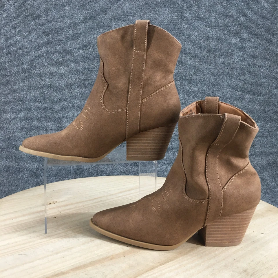 Botas Rachel Zoe para mujer 8M Rocky Pull On Western Tacones Botín Marrón Imitación Cuero Foto 2 de 4