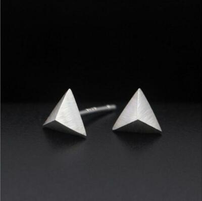 Lovely Adorable Tiny Pyramid Triangle Silver Earrings Stud