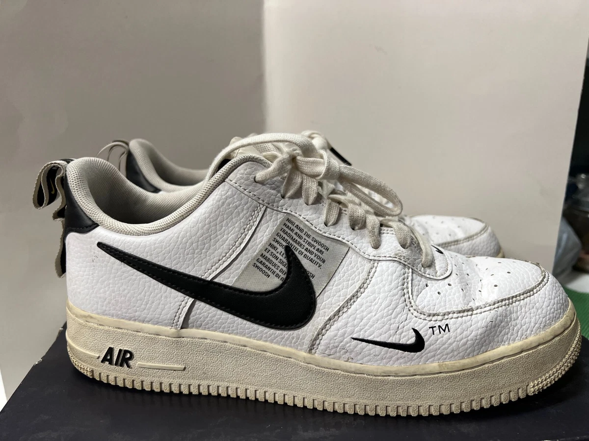 Nike Air Force 1 Mens Shoes 10 White/Black AJ7747-100 LV8 Utility Overbranding