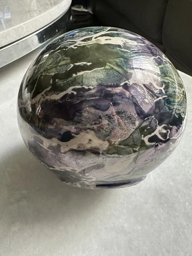 1961 McCoy Pottery VASE Bowl CASCADE LINE PURPLE LUSTRE Marble Retro MCM Ceramic