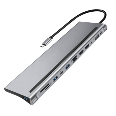 12 In 1 Type-C Hub USB 3.0 VGA RJ45 USB-C 3.5mm Adapter For Laptop Notebook